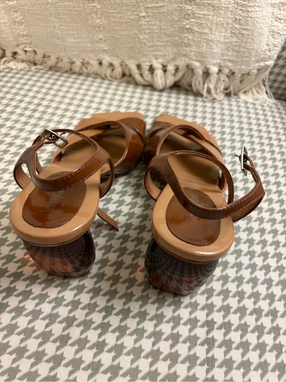 Jeffrey Campbell Two-Tone Brown Patent Knotted Slingback Heels